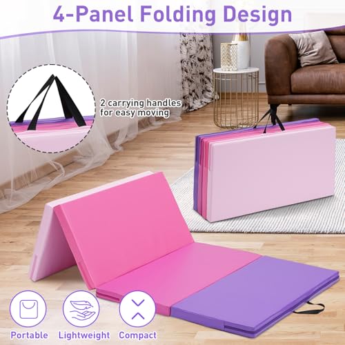 Gymnastics Mat, 3FTx6FT / 4FTx8FT 2" Thick Folding Kids' Gymnastic Tumbling Mat for Home Gym Exercise & Play