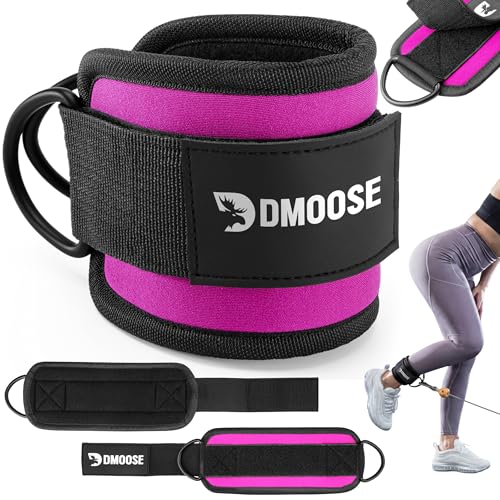 DMoose Fitness Ankle Strap for Cable Machine - One Size Fit with Premium Padding Cuffs, Ankle Bands for Working Out, Booty Workouts, Leg Extension, Hip Abductors, Kickbacks & Lower Body Exercises - color: Magenta - Single