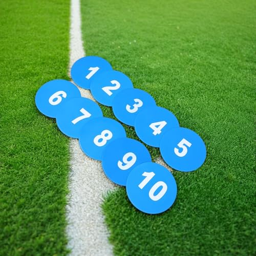 10pcs Flat Soccer Training Markers Numbered Agility Spot Cones 23cm Non-Slip Blue Floor Dots for Football Speed and Agility Drills