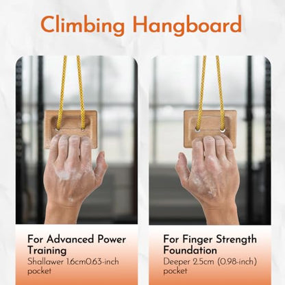 Portable Beech Wood Fingerboard Climbing Hangboard Set – Dual-Pocket Grip Blocks for Finger & Forearm Strength Training – Adjustable Rope and Metal Clips Included - color: 2*Grip Blocks