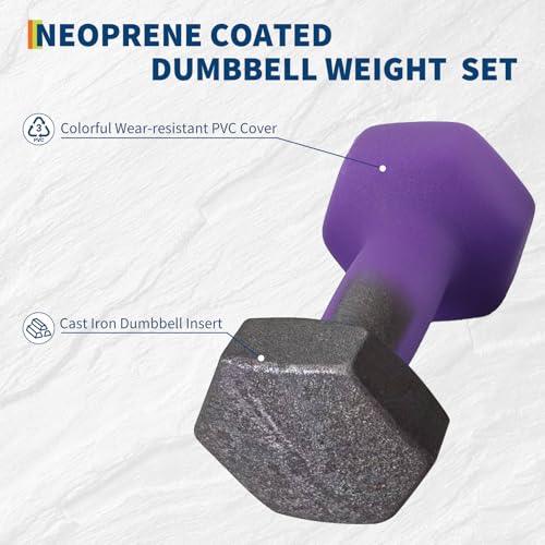 Dumbbell Weight Set for Women, Hex Neoprene Coated Dumbbell Sets,Hand Weight Set for Home Gym,Pairs - size: 3+5+8 LB