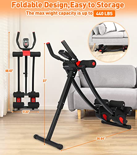 Ab Workout Equipment, Ab Machine for Women, Adjustable Core Abdominal Exercise Fitness Equipment, Foldable Waist Trainer Ab Crunch Home Gym Systems for Beginners - style: Black Dual-Track