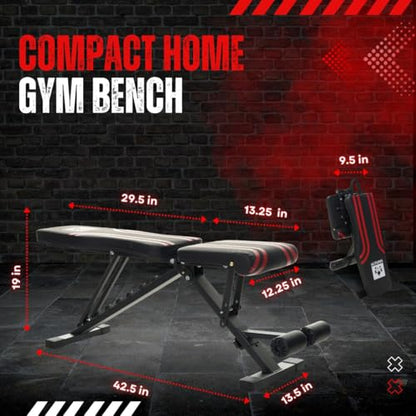 Adjustable Weight Bench - Professional Grade Fitness Equipment for Full Body Workout. Larger Size, Heavy-Duty Steel Construction, 8-Position Backrest, Foldable Design, Ready to Use