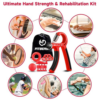 FitBeast Grip Strengthener Forearm Strengthener Hand Grips Strengthener Kit - 5 Pack Adjustable Resistance - color: Red