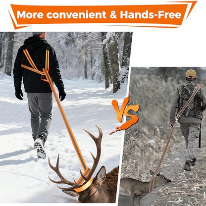 Deer Drag Harness & Rope – Heavy Duty 480lbs Capacity, Reflective Orange Hunting Gear with Comfortable Shoulder Strap, Soft Handle – Essential for Dragging Deer, Elk, Boar – Gift for Hunters