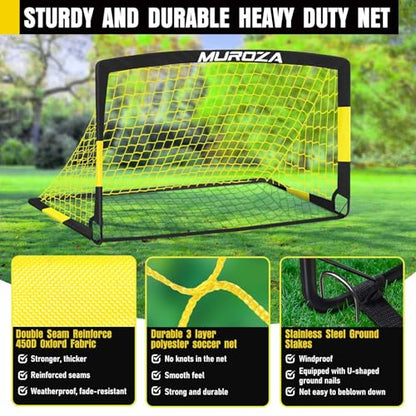 Agility Ladder & Soccer Goal Training Set, 20ft Speed Ladder with Cones, Hurdles, Jump Rope & Parachute, Plus 2 Pack Pop Up Kids Soccer Goals with Ball & Cones for Backyard Sports Practice