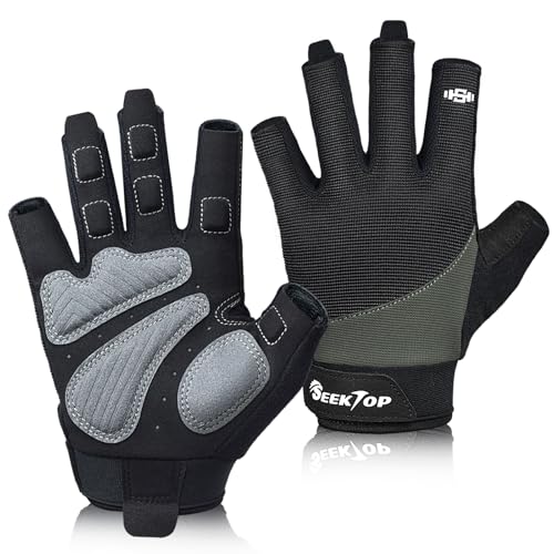 Seektop Padded Workout Gloves for Men & Women: Excellent Grip Gym Gloves - color: Dark Green, size: X-Large