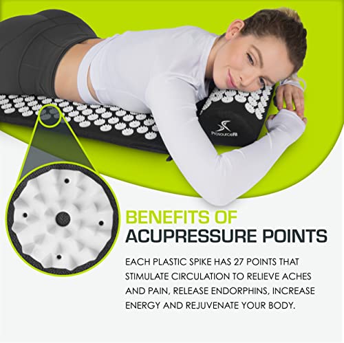 ProsourceFit Acupressure Mat and Pillow Set for Back/Neck Pain Relief and Muscle Relaxation - color: Black/White, size: Large