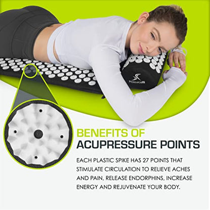 ProsourceFit Acupressure Mat and Pillow Set for Back/Neck Pain Relief and Muscle Relaxation - color: Black/White, size: Large