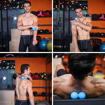 Peanut Massage Ball - Double Lacrosse Massage Ball & Mobility Ball for Physical Therapy - Deep Tissue Massage Tool for Myofascial Release, Muscle Relaxer, Acupoint Massage - color: Blue-hard