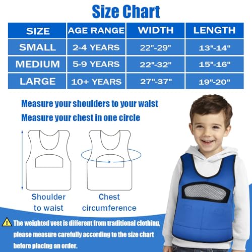 Weighted Vest for Kids Including 6 Removable Weights, (Large, Ages 10+) - color: Navy Blue, size: Large