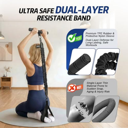 Pedal Resistance Band with Handle, 90LBS Adjustable Exercise Band - color: Black