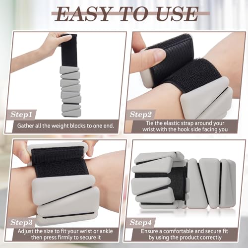 Wrist and Ankle Weights for Women Men Set of 4(1 lb Each) adjustable Arm Leg Silicone Weighted Wristbands Bracelets for Pilates Yoga Gym Workout Running Walking Strength Training(Grey) - color: Beige Brown