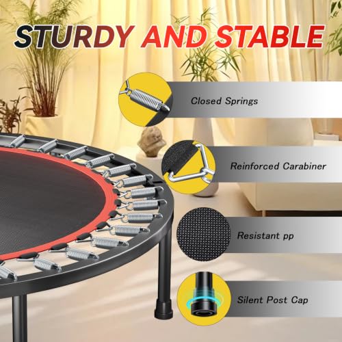 Trampoline, Portable Foldable Trampoline in-Home Mini Rebounder with Adjustable Handle, Exercise Trampoline for Adults, 40" Max Load 330lbs