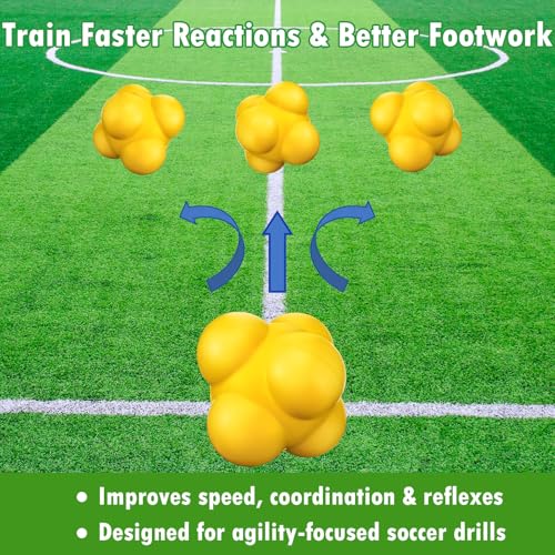 Arrowbash 8 Inch Soccer Agility Ball Reaction Ball Yellow Training Equipment for Speed Agility Coordination, Non Slip Design for Soccer Drills Fitness and Quick Footwork for Goalie Gifts