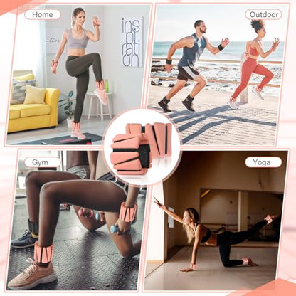 Pilates 2Lbs Each(Set of 4) Wrist Ankle Weights for Women, Wearable Arm Leg, Adjustable Weighted Wristbands Arm Leg Weights Suitable for Walking Swimming Running Yoga Gym - color: Flesh color