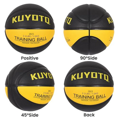 KUYOTQ 3LBS/3.3LBS/2.2LBS Weighted Heavy Training Basketball 29.5/28.5" in and Outdoor Improving Handling Dribbling Passing Rebounding Skill Composite Size 7/6 Weighted Training Basketball Equipment - color: Black,yellow Weighted Basketball 2.2LBS/1.0KG,
