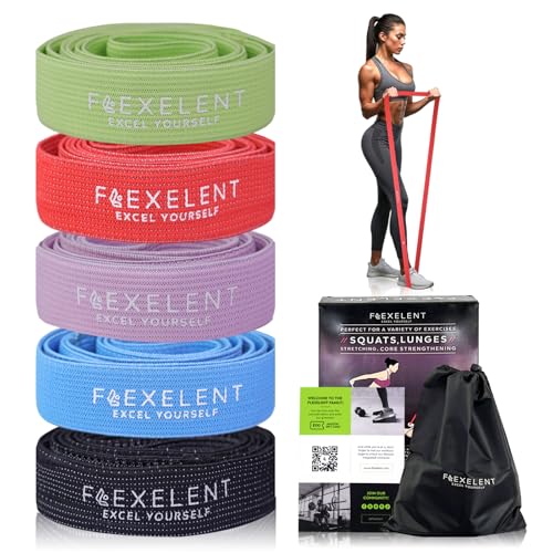 Flexelent Short Fabric Resistance Bands for Working Out, 5 Strength Levels - color: Long - Multi Color