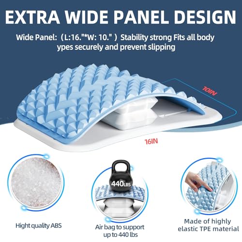 Back Stretcher with Air-Adjustment for Lower Back Pain Relief, Lumbar Support Board with 10 Inch Wide Elastic Panel for Spine Decompression, Multi-Level Back Cracker for Posture Improve & Scoliosis