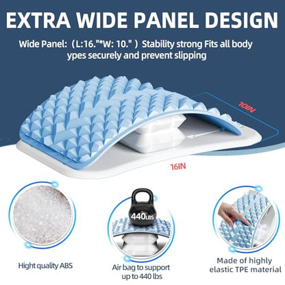 Back Stretcher with Air-Adjustment for Lower Back Pain Relief, Lumbar Support Board with 10 Inch Wide Elastic Panel for Spine Decompression, Multi-Level Back Cracker for Posture Improve & Scoliosis