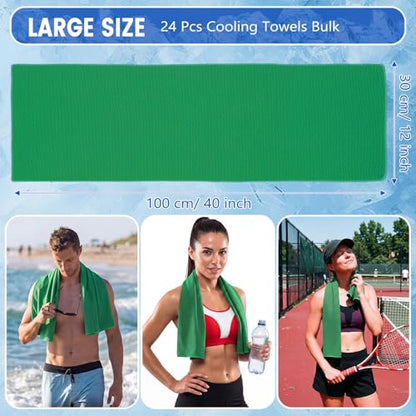 24 Pack Cooling Towels 40"x12" Ice Breathable Soft Chilly Sweat Rag Microfiber Workout Rags for Gym Cooling Towels for Neck and Face for Yoga Golf Sport Running(Green)