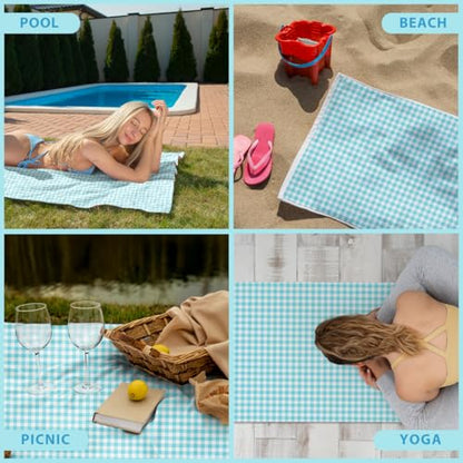 Microfiber Beach Towel Sand Free Quick Dry Oversized Sky Blue White Gingham Pattern Lightweight Travel Pool Towel for Adults 71 x 32 Inches 1 Pcs - color: Tartan