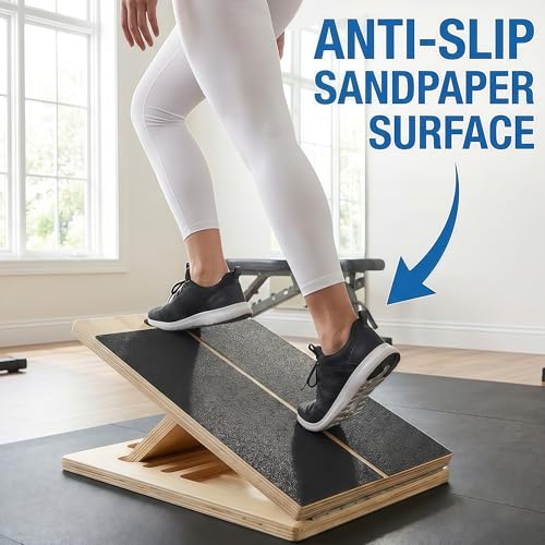Premium Wooden Slant Board, Adjustable Calf Stretcher & Squat Wedge with 5 Incline Angles, Anti-Slip Surface, Supports 550 lbs, Plantar Fasciitis Relief Tool for Home Gym & Office