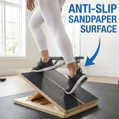 Premium Wooden Slant Board, Adjustable Calf Stretcher & Squat Wedge with 5 Incline Angles, Anti-Slip Surface, Supports 550 lbs, Plantar Fasciitis Relief Tool for Home Gym & Office