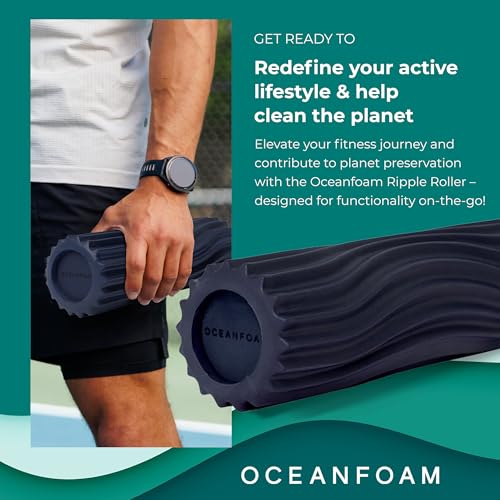 Ripple Travel Foam Roller (11" x 3.35") Firm Mini Foam Roller for Physical Therapy, Deep Tissue Massage, Back Pain, High Density, Ergonomic Wave Textured, Yoga, Pilates, Exercise (Dark Navy) - color: Dark Navy