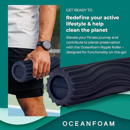 Ripple Travel Foam Roller (11" x 3.35") Firm Mini Foam Roller for Physical Therapy, Deep Tissue Massage, Back Pain, High Density, Ergonomic Wave Textured, Yoga, Pilates, Exercise (Dark Navy) - color: Dark Navy