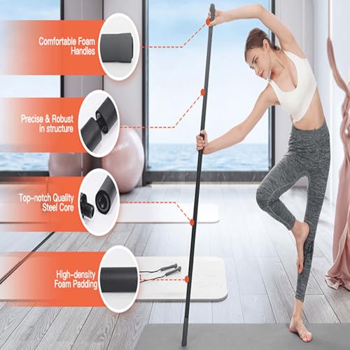 Yoga Stick for Stretching, Mobility Exercise Stick Flexibility Balance Fitness with Steel Bar, Silicone Handle Enhancing Movement, Shoulder Mobility and Balance in Yoga