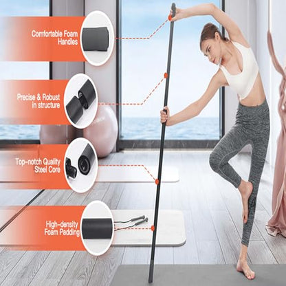 Yoga Stick for Stretching, Mobility Exercise Stick Flexibility Balance Fitness with Steel Bar, Silicone Handle Enhancing Movement, Shoulder Mobility and Balance in Yoga