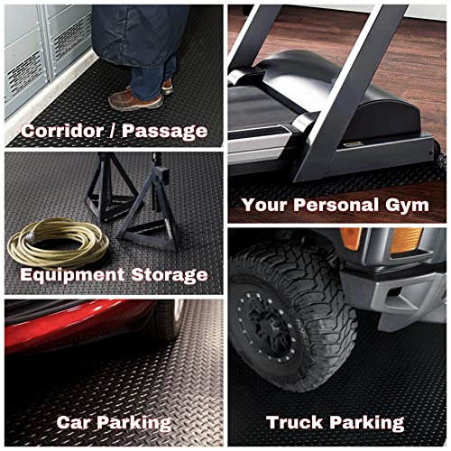 SEAL 4 x 6 FT Premium Garage Floor Mat, Solid 2.8mm Thick Lay-Flat Black Commercial Grade Heavy Duty Parking Mat for Golf Cart, Workbench, ATV, Water/Stain Resistant Runner (Embossed Diamond Plate) - size: 72"L x 48"W x 0.1"Th