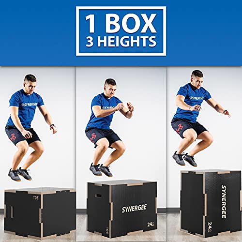 Synergee 3 in 1 Non-Slip Plyometric Box for Jump Training and Conditioning. Wooden Plyo and Soft Plyo Box All In One Jump Trainer. Sizes 20/18/16, 16/14/12 - color: Non-Slip - 30/24/20
