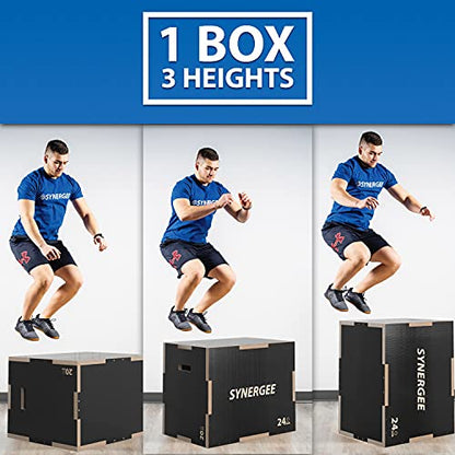 Synergee 3 in 1 Non-Slip Plyometric Box for Jump Training and Conditioning. Wooden Plyo and Soft Plyo Box All In One Jump Trainer. Sizes 20/18/16, 16/14/12 - color: Non-Slip - 30/24/20