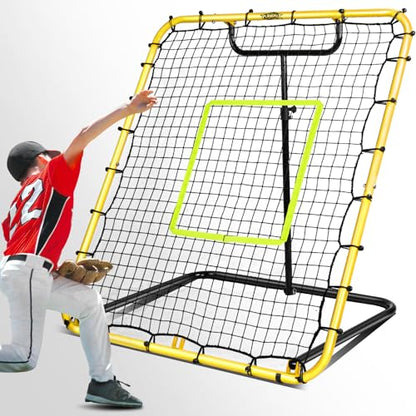 Baseball Rebounder Net - 4x4.5FT Baseball Pitchback Net for Pitching and Fielding Training, Angle Adjust Bounce Back Net