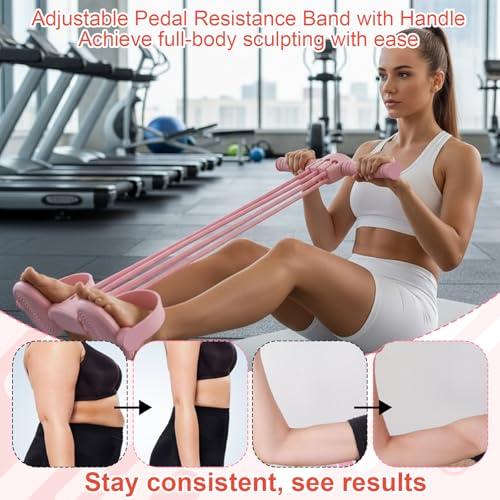 Pedal Resistance Band with Handle, Adjustable 6-Tube Foot Pedal Resistance Band, Multifunction Fitness Bands for Full Body Workout, Home Fitness Training for Abdomen, Arms, Legs & Waist