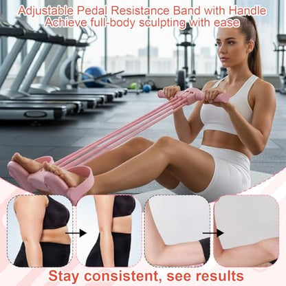 Pedal Resistance Band with Handle, Adjustable 6-Tube Foot Pedal Resistance Band, Multifunction Fitness Bands for Full Body Workout, Home Fitness Training for Abdomen, Arms, Legs & Waist