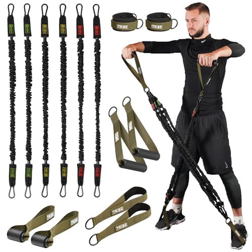 Tube Resistance Bands for Working Out Men and Women - 180lb Exercise Bands Set with Handles, Resistance Band Bar, Ankle Straps, Foot Straps, Door Anchor for Home Gym Strength - color: Green