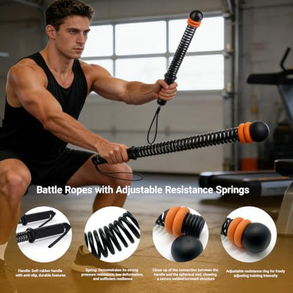 2-Pack Cordless Battle Ropes, Portable Adjustable