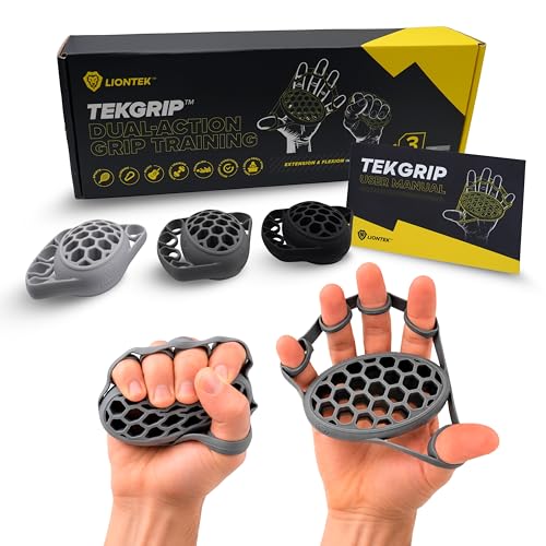 TEKGRIP Hand Grip Strengthener & Finger Exerciser, Dual-Action Grip and Extension Trainer with 3 Progressive Resistance Levels