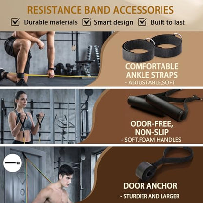 Resistance Bands with Handles, Workout Bands, Exercise Resistance Bands Set for Men & Women, Fitness Bands for Resistance Training, Physical Therapy, Home Workout Set