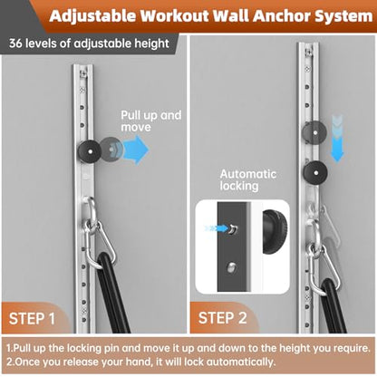 Adjustable Resistance Band Wall Mount System（2PCS,Resistance Band Wall Anchor for Home Gym, Ideal for Strength Training, Physical Therapy & Rehab Training
