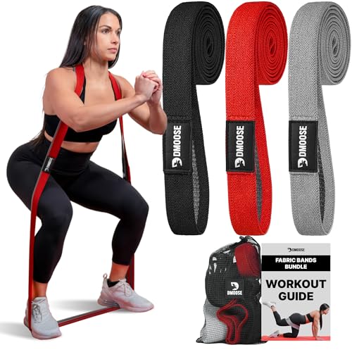 DMoose Fitness Fabric Resistance Bands for Full Body Exercises - Non-Slip Thick Cloth Stretch Band for Squats, Lunges & Bicep Curls - Long Resistance Bands for Working Out - Booty Band for Men & Women - color: Black Red Grey