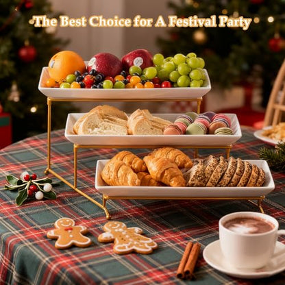 LYEOBOH 3 Tier Serving Stand and Platters Set Tiered Serving Tray for Party - color: Gold, style: 14inch Rectangle platter