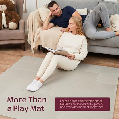 Foam Play Mat for Floor - 36 Interlocking Tiles 71x71 in, 0.6" Thick Puzzle Mat for Baby, Toddler & Home Gym, Cross-Texture EVA Foam, Edge Borders Included, Solid Gray