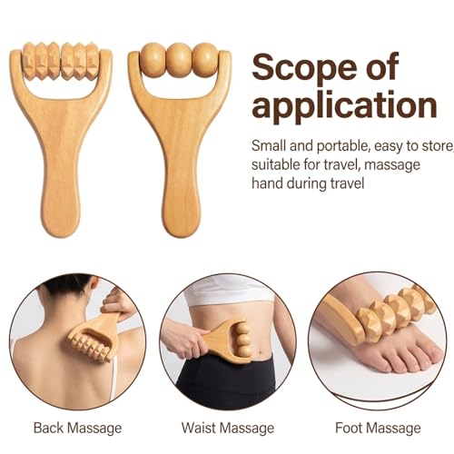 Wooden Massage Roller, Wooden Foot Massager Roller, Three Massage Tools Set for Muscle Relaxation, Handheld Wood Body Roller, Natural Wood Construction with Ergonomic Design