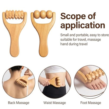 Wooden Massage Roller, Wooden Foot Massager Roller, Three Massage Tools Set for Muscle Relaxation, Handheld Wood Body Roller, Natural Wood Construction with Ergonomic Design