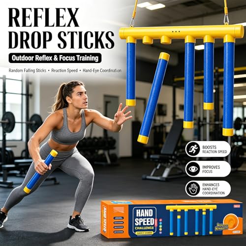 Reflex Drop Sticks Challenge Game, Reaction Time Training, Hand Eye Coordination Training, Upgrade Remote Control 3 Adjustable Speed Modes Hand, Fun Catching Stick Game (Yellow)