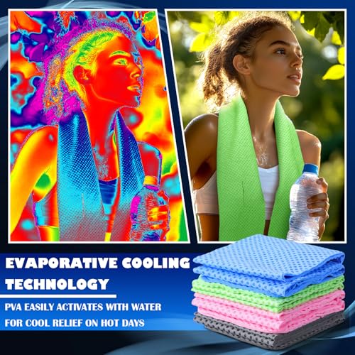 4 Pcs Cooling Towel PVA Cooling Neck Wraps Instant for Neck 34x4 in Long Lasting Reusable Breathable Chilly Towel for Yoga Sport Running Gym Workout Camping Fitness(Blue,Green,Red,Grey)